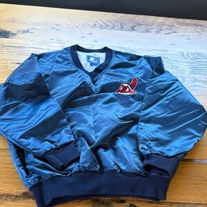 Vintage STARTER Blue Cleveland Indians Chief Wahoo Pullover - Size XL